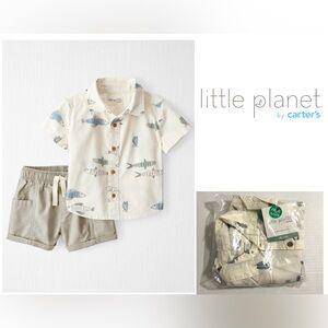🆕CARTER’S LITTLE PLANET - NB - NWT - INFANT BOYS 2PC FISH / FISHING OUTFIT